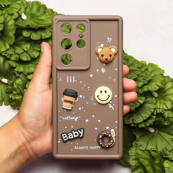 Brown COFFEE (ALWAYS HAPPY) Silicone case for Samsung S22 Ultra - The Hatke