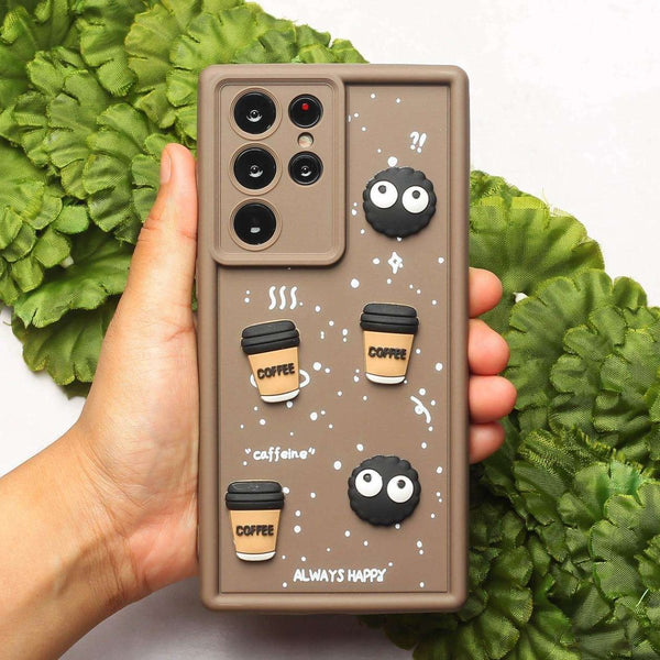 Brown COFFEE (ALWAYS HAPPY) Silicone case for Samsung S25 Ultra - The Hatke