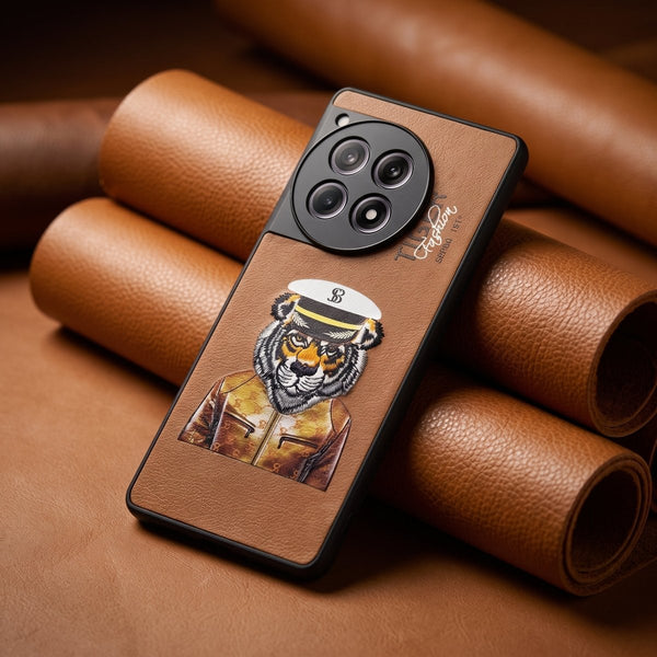 Brown Leather Tiger Fashion Ornamented for Oneplus 12r - The Hatke