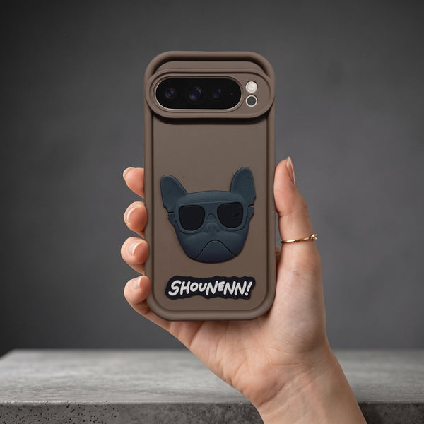 Brown SHOUNENN BULLDOG Silicone case for Google Pixel 9 Pro XL - The Hatke