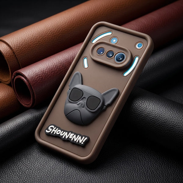 Brown SHOUNENN BULLDOG Silicone case for Nothing Phone 3A - The Hatke