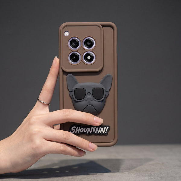 Brown SHOUNENN BULLDOG Silicone case for Oneplus 12R - The Hatke
