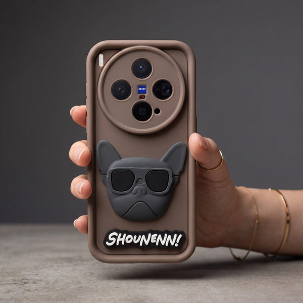 Brown SHOUNENN BULLDOG Silicone case for Vivo X300 - The Hatke