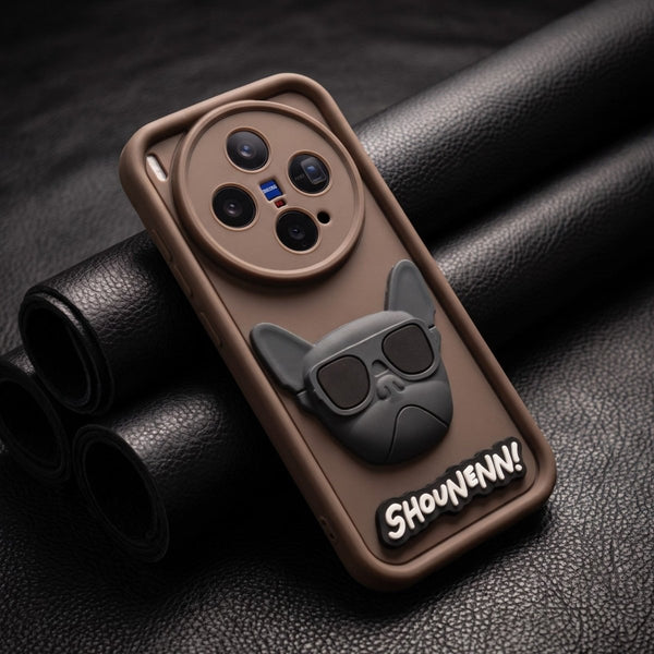 Brown SHOUNENN BULLDOG Silicone case for Vivo X300 - The Hatke