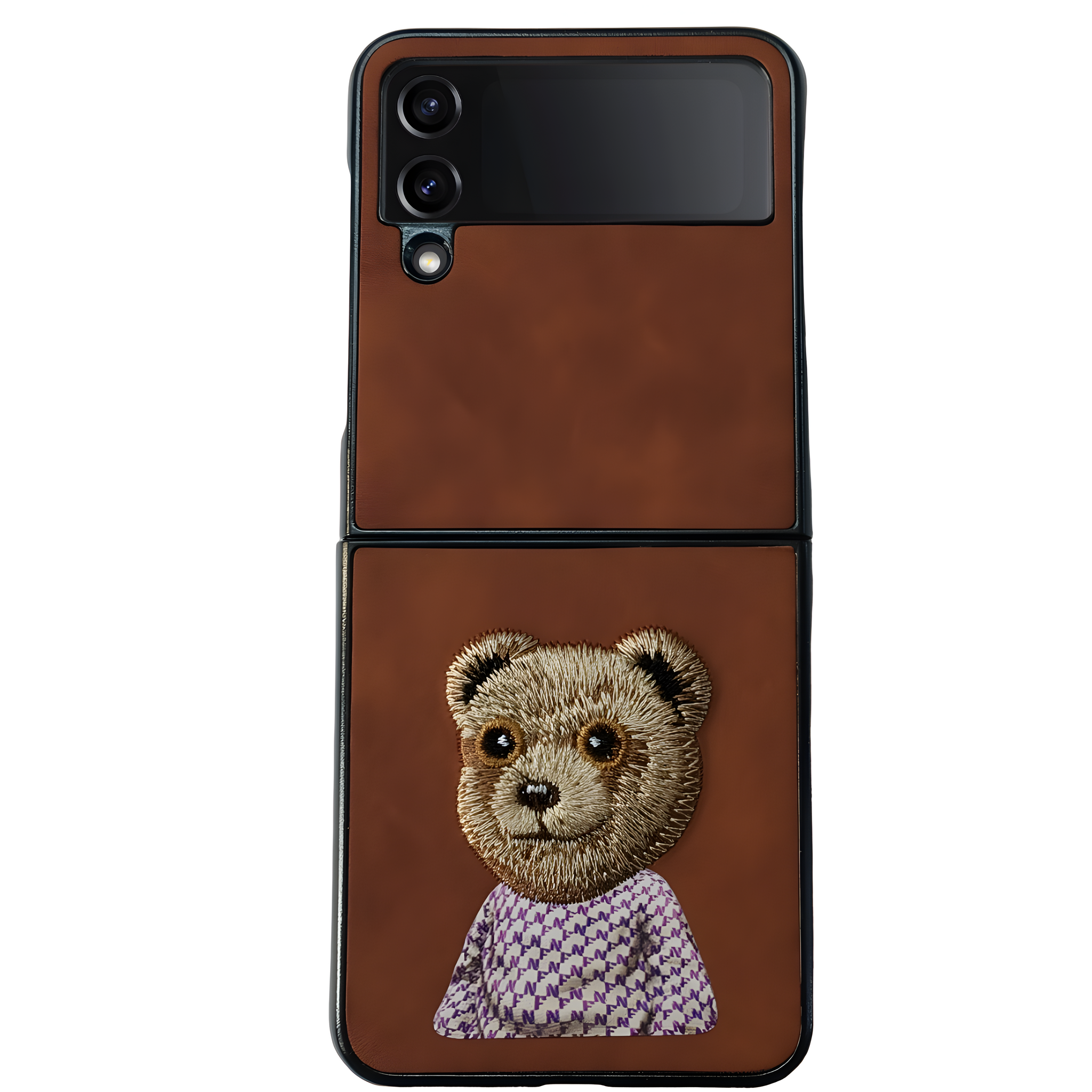 Brown Leather Brown Bear Ornamented  case for Samsung Galaxy Z FLIP 3