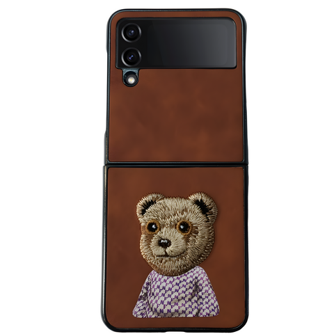 Brown Leather Brown Bear Ornamented  case for Samsung Galaxy Z FLIP 4