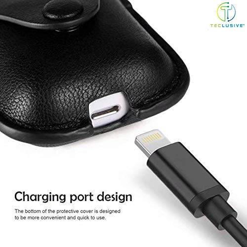 Button Black Leather Case For Apple Airpods 1/2 - The Hatke