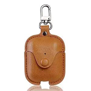 Button Brown Leather Case For Apple Airpods 1/2 - The Hatke