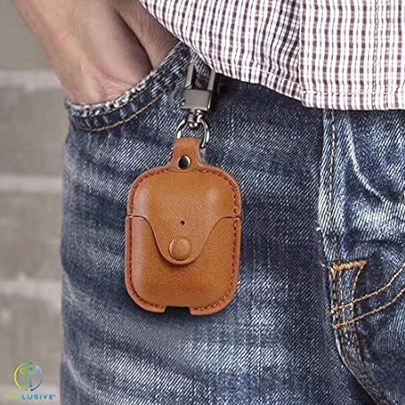 Button Brown Leather Case For Apple Airpods 1/2 - The Hatke