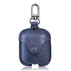 Button Dark Blue Leather Case For Apple Airpods 1/2 - The Hatke