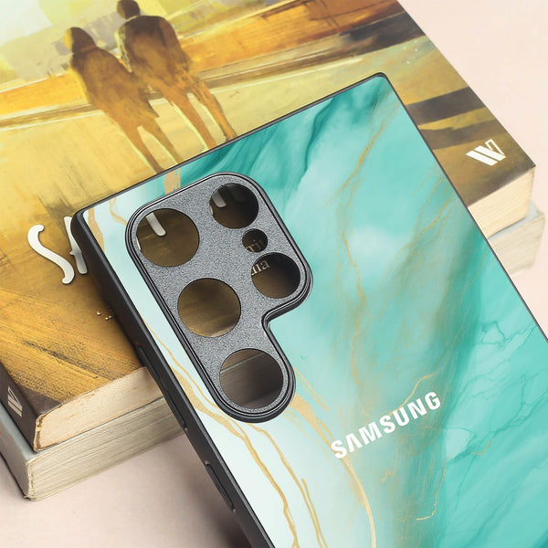 Green Luxe Marble metal back case for Samsung S24 Ultra