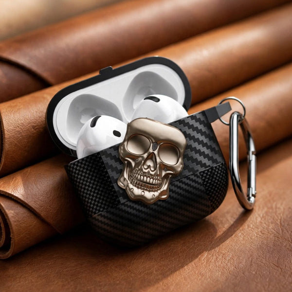 Carbon Fiber Skin Metal Skull Case For Apple Airpods Pro 2