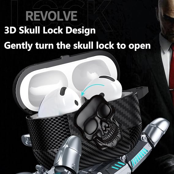 Carbon Fiber Skin Metal Skull Case For Apple Airpods Pro 3 - The Hatke