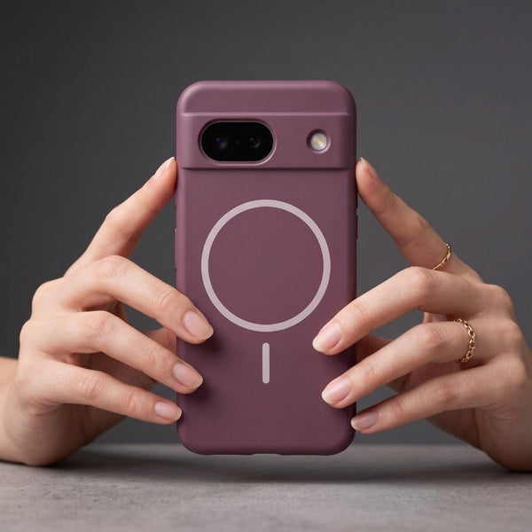 CAVEN Camera Dark Pink Silicone case for Google Pixel 8a - The Hatke