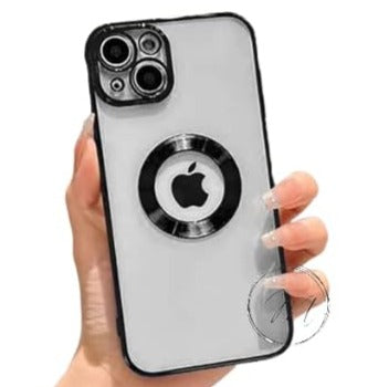 Black 6D Chrome Logo Cut Transparent Case for Apple iphone 14 Plus