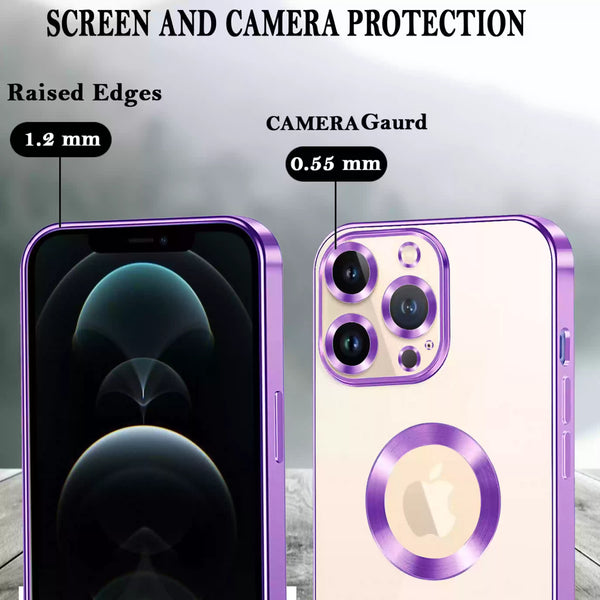 Purple 6D Chrome Logo Cut Transparent Case for Apple iphone 11 Pro