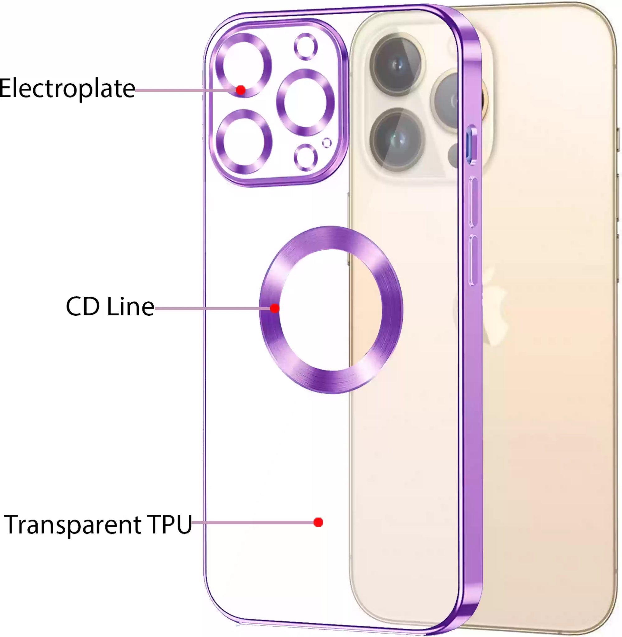 Purple 6D Chrome Logo Cut Transparent Case for Apple iphone 11 Pro