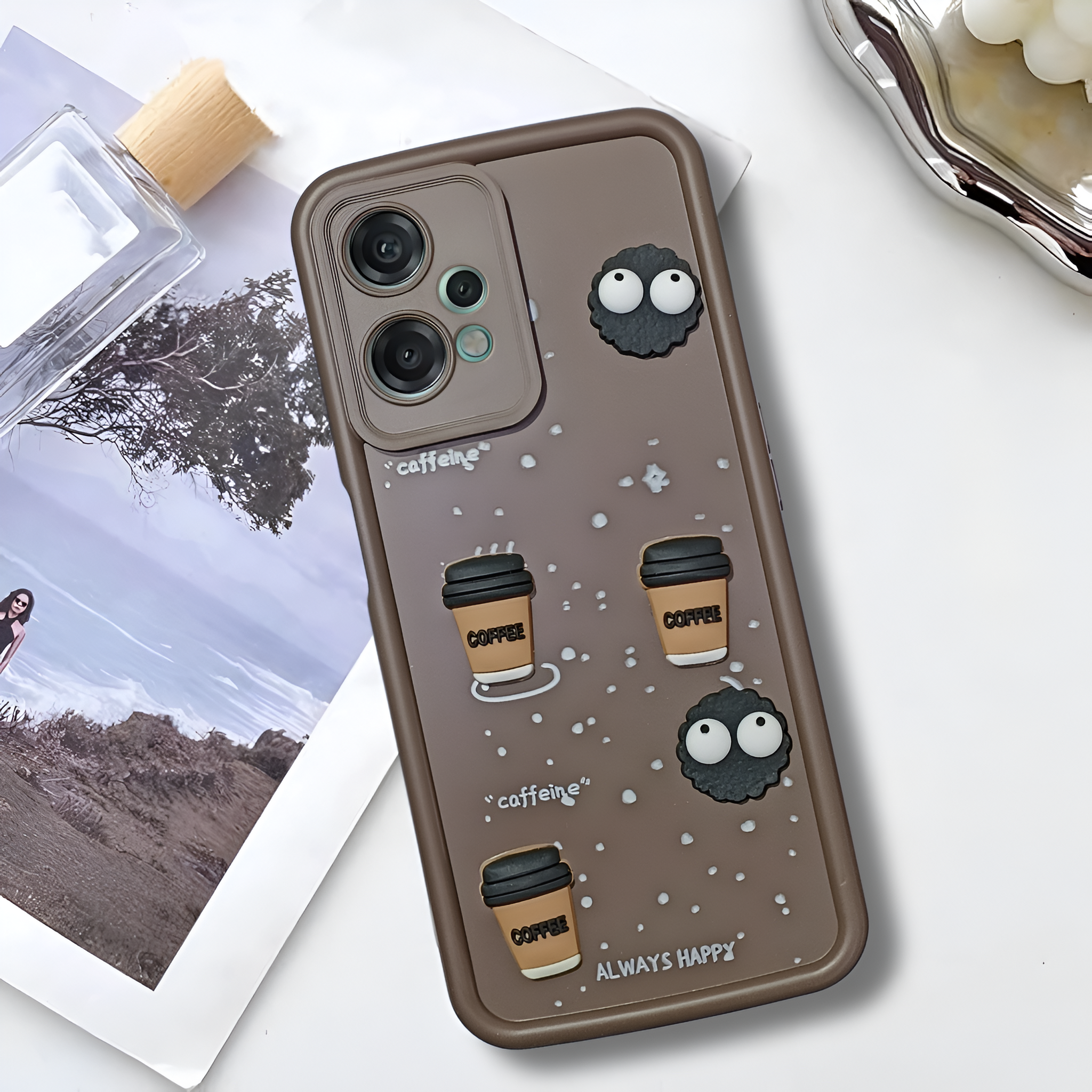 Brown COFFEE (ALWAYS HAPPY) Silicone case for Oneplus NORD CE 2 Lite