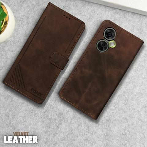 Velvet Dark Brown Flip Leather Case for Oneplus Nord Ce 3 Lite
