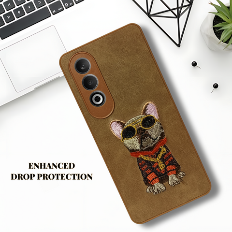 Brown Leather Bulldog Camera Ornamented for Oneplus Nord CE 4