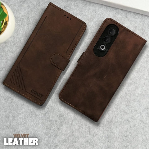 Velvet Dark Brown Flip Leather Case for Oneplus Nord Ce 4