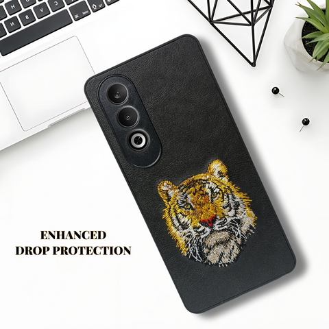 Black Leather Yellow Lion Camera Ornamented for Oneplus Nord CE 4