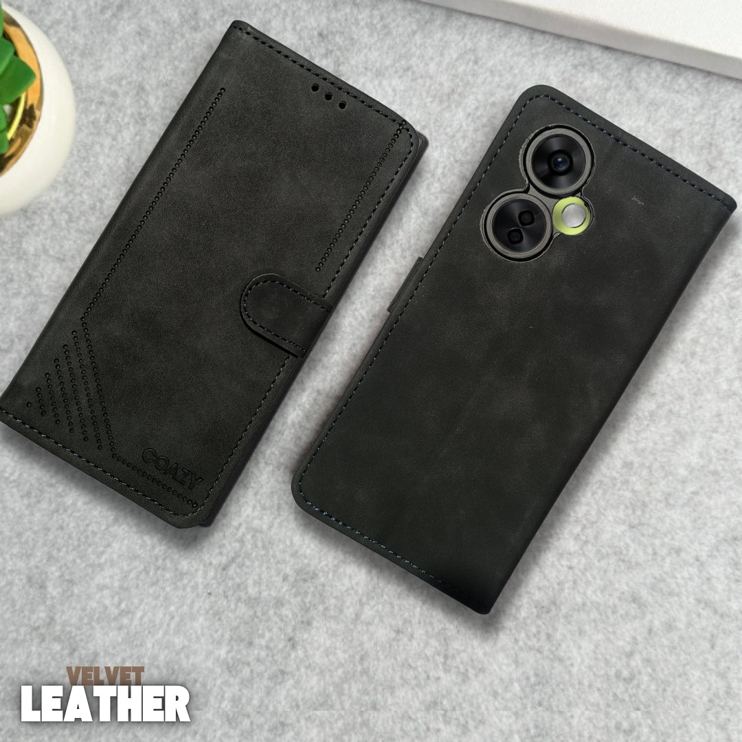 Velvet Black Flip Leather Case for Oneplus Nord Ce 3 Lite
