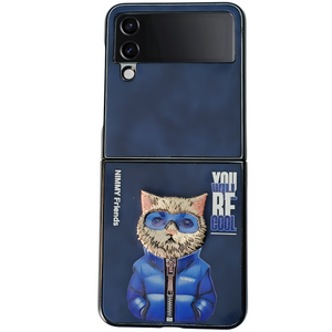 Dark Blue Leather Cool Cat Ornamented  case for Samsung Galaxy Z FLIP 4