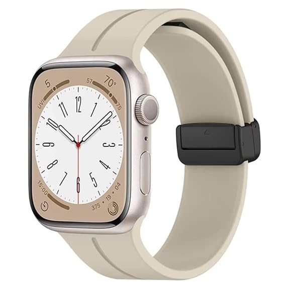 Cream Magnetic Clasp Adjustable Strap For Apple Watch SERIES 5 (42mm/44mm/45mm/46mm/49mm) - The Hatke