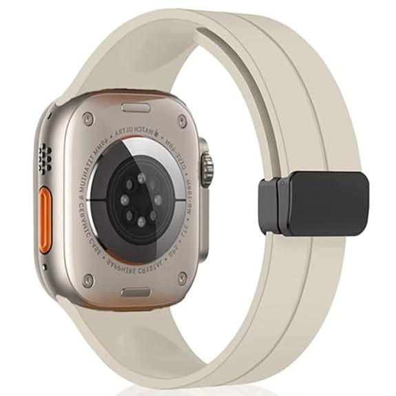 Cream Magnetic Clasp Adjustable Strap For Apple Watch SERIES 8 (42mm/44mm/45mm/46mm/49mm) - The Hatke