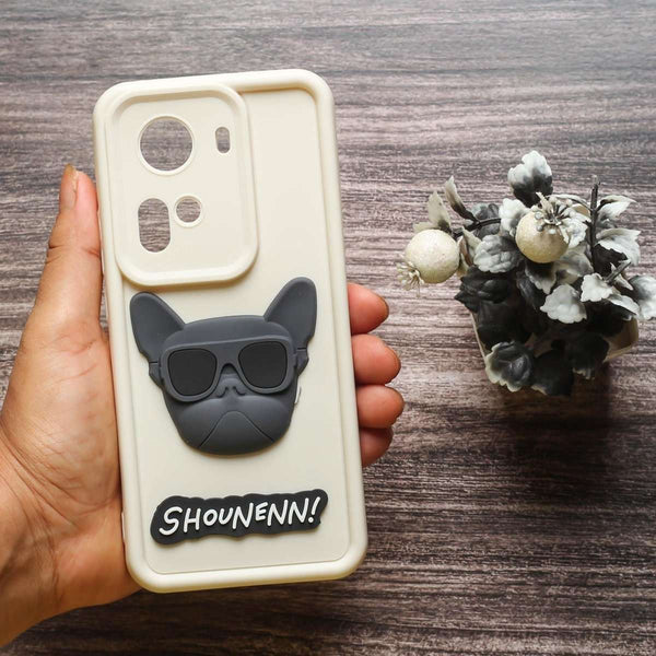 Cream SHOUNENN BLACK BULLDOG Silicone case for Oppo Reno 11 - The Hatke