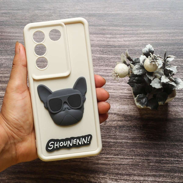 Cream SHOUNENN BLACK BULLDOG Silicone case for Vivo V27 - The Hatke