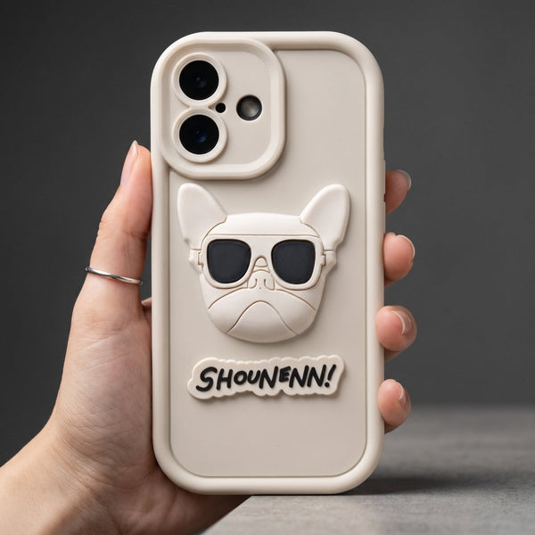 Cream SHOUNENN BULLDOG Silicone case for Apple iphone 16 - The Hatke