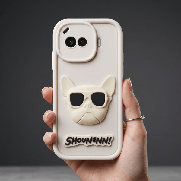 Cream SHOUNENN BULLDOG Silicone case for Iqoo 15r - The Hatke