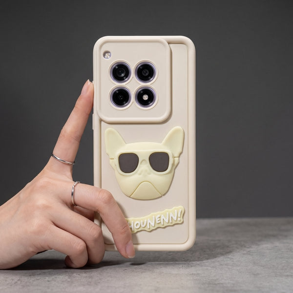 Cream SHOUNENN BULLDOG Silicone case for Oneplus 12R - The Hatke
