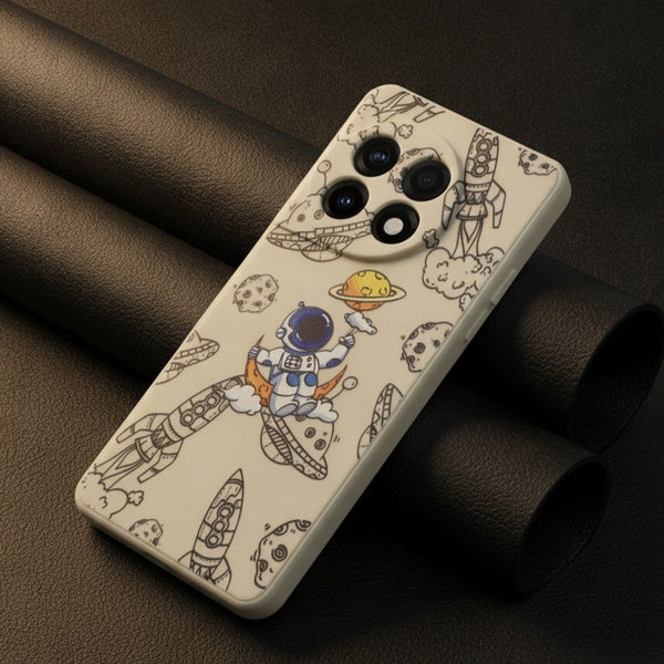 Cream UFO Embossed Silicone case for Oneplus 11r - The Hatke