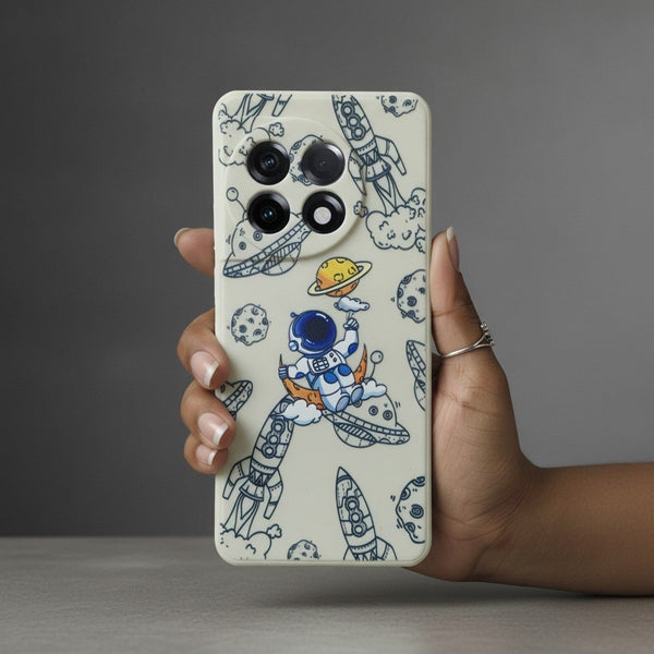 Cream UFO Embossed Silicone case for Oneplus 11r - The Hatke