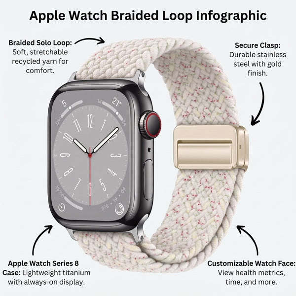 Cream Unity Braided Solo Loop For Strap For Apple Watch Series 1 (42mm/44mm/45mm/46mm/49mm) - The Hatke