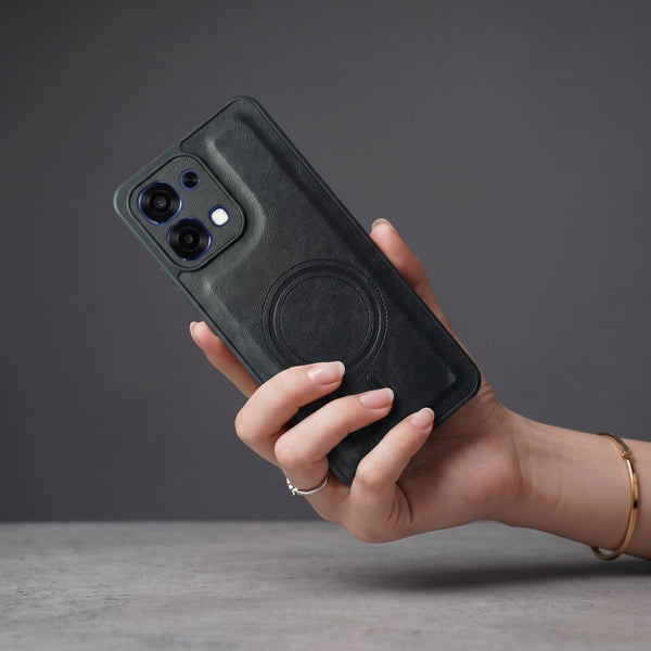 Crest Black Leather Case for Oppo F33 - The Hatke