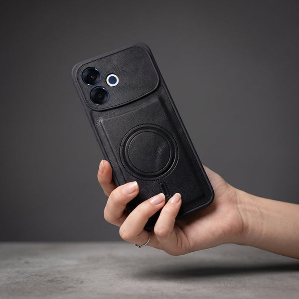 Crest Black Leather Case for Oppo F33 Pro - The Hatke