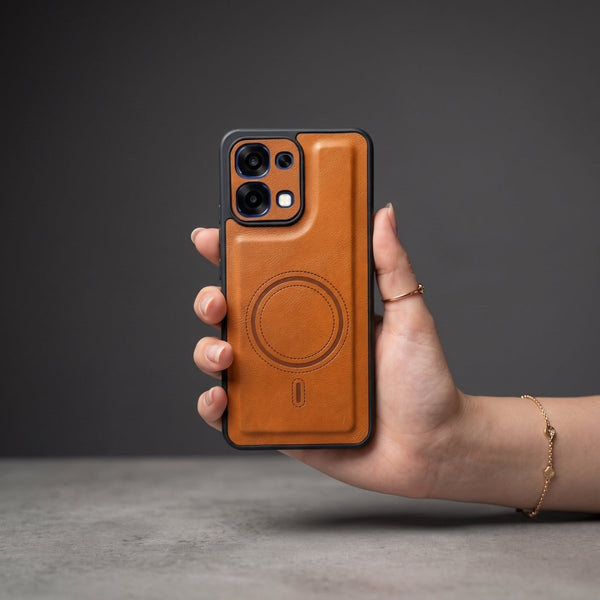 Crest Brown Leather Case for Oppo F33 - The Hatke