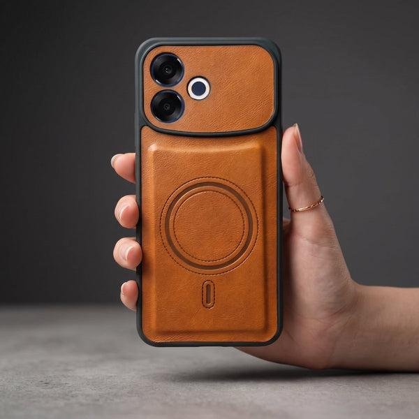 Crest Brown Leather Case for Oppo F33 Pro - The Hatke