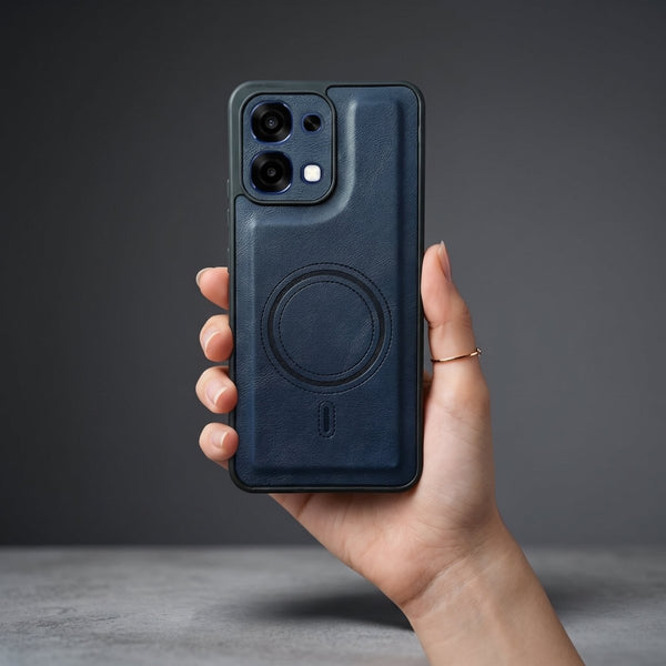 Crest Dark Blue Leather Case for Oppo F33 - The Hatke