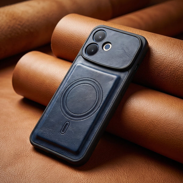Crest Dark Blue Leather Case for Oppo F33 Pro - The Hatke