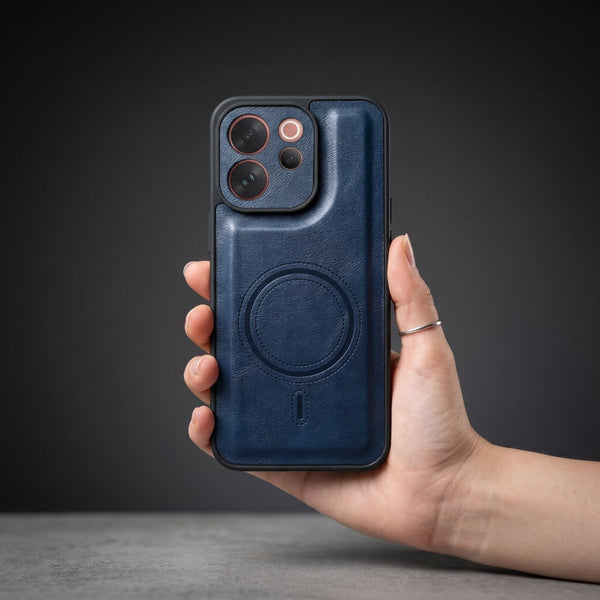 Crest Dark Blue Leather Case for Vivo V70 Elite - The Hatke