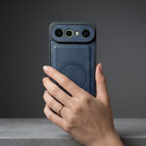 Crest Dark Blue Leather Case for Vivo X300 FE - The Hatke