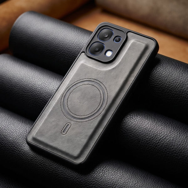 Crest Grey Leather Case for Oppo F33 - The Hatke