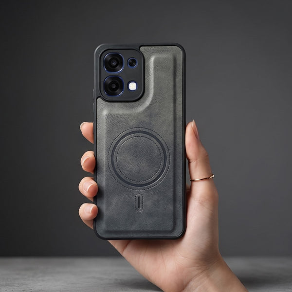 Crest Grey Leather Case for Oppo F33 - The Hatke