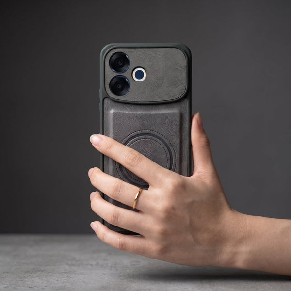 Crest Grey Leather Case for Oppo F33 Pro - The Hatke
