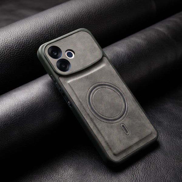 Crest Grey Leather Case for Oppo F33 Pro - The Hatke